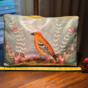 Chic Bird Print Clutch - Orange and Blue
